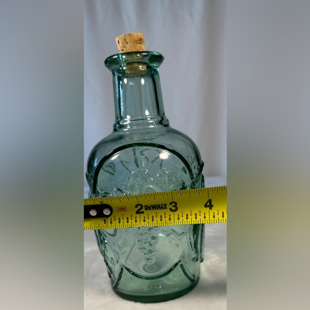 Libbey Canada Green Glass Bottle Embossed Fruit Decanter Jar Wine Liquor w/Cork